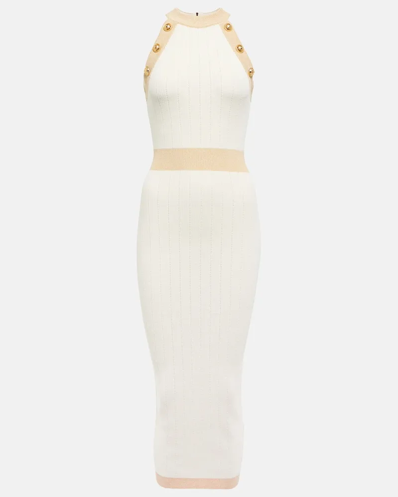Balmain Abito midi in maglia a coste di seta Multicolore