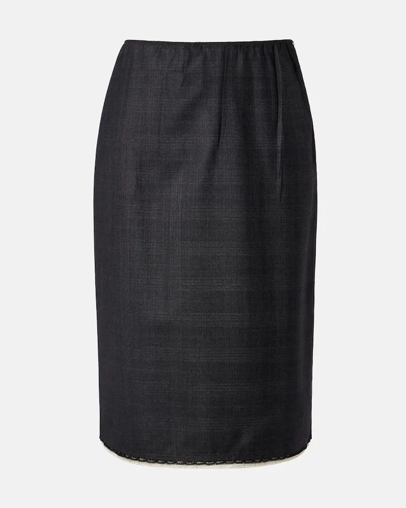 Prada Gonna a tubino in lana a quadri Grigio