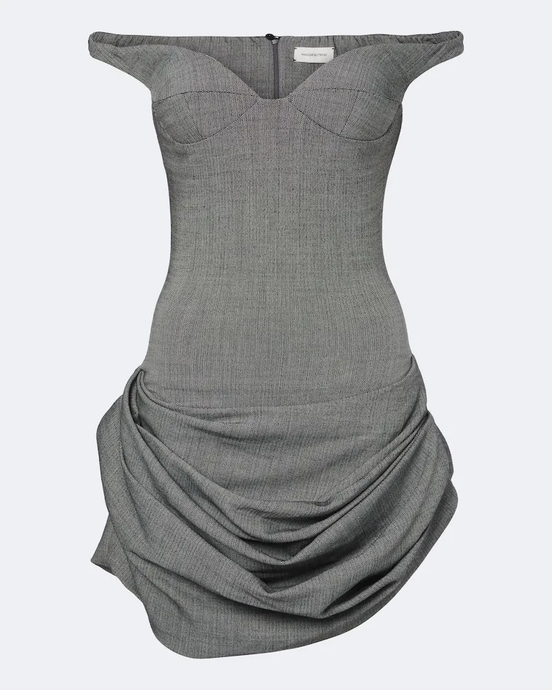 Magda Butrym Abito corto in misto lana off-shoulder Grigio