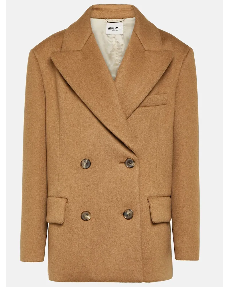 Miu Miu Blazer doppiopetto in cammello Beige