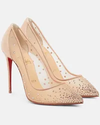 Christian Louboutin Pumps Follies Strass in mesh con cristalli Beige