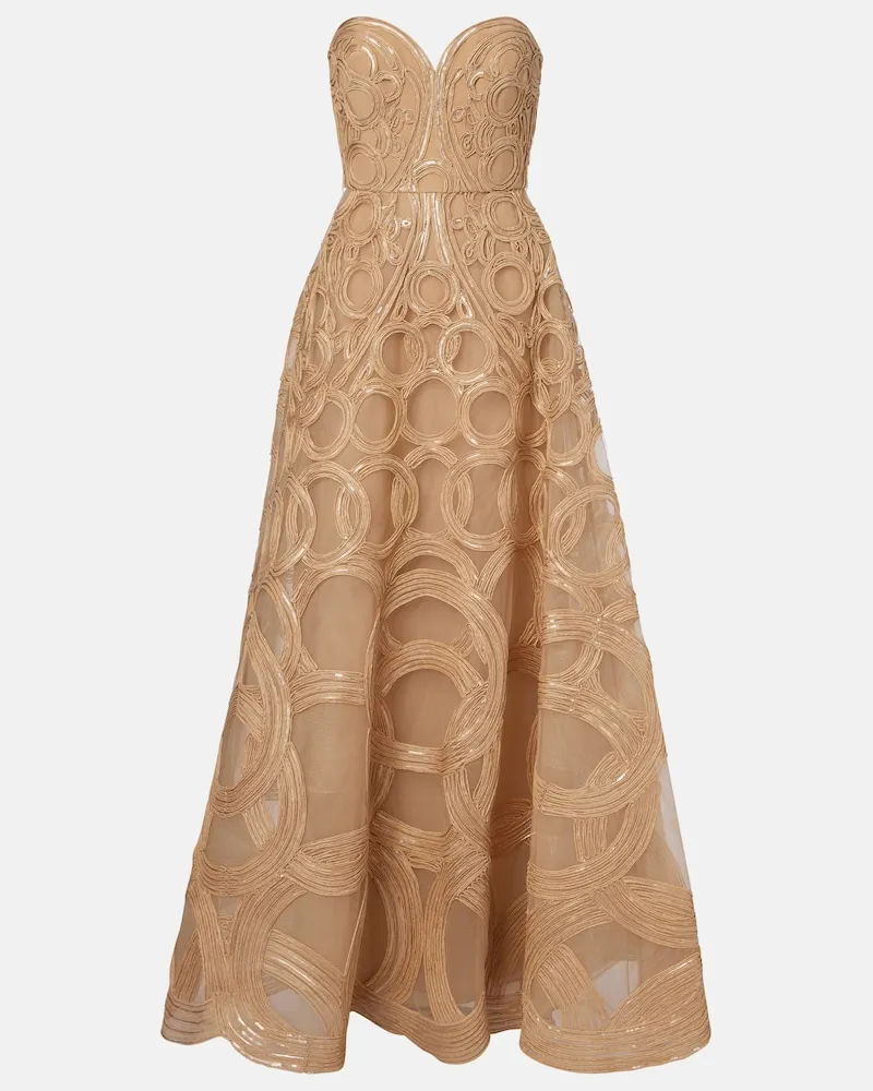Elie Saab Abito lungo bustier in tulle Marrone