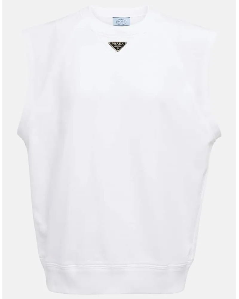 Prada Top in jersey di cotone con logo Bianco