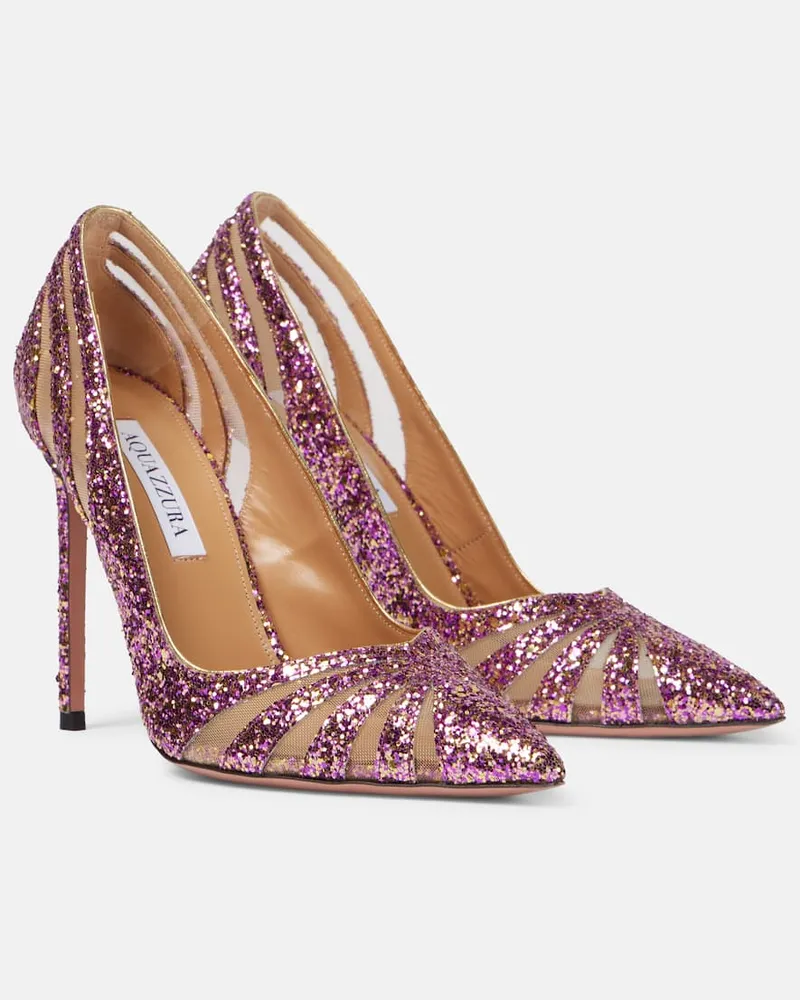 Aquazzura Pumps The Spy 105 in mesh con glitter Rosa