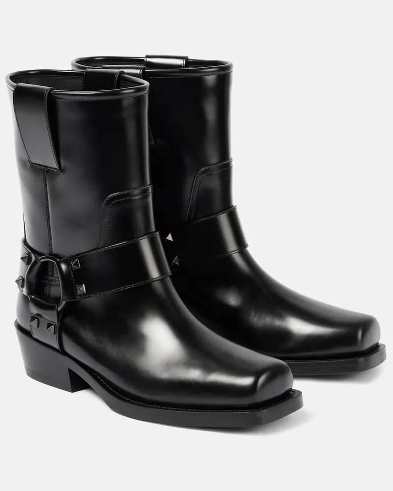 Valentino Garavani Stivali biker Rockstud in pelle Nero
