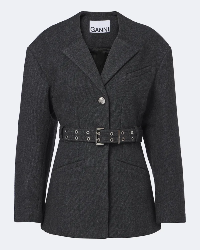 Ganni Blazer in misto lana e cashmere Grigio