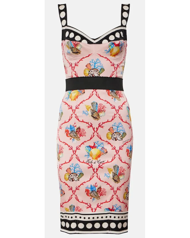 Dolce & Gabbana Abito Capri in misto seta con stampa Rosa