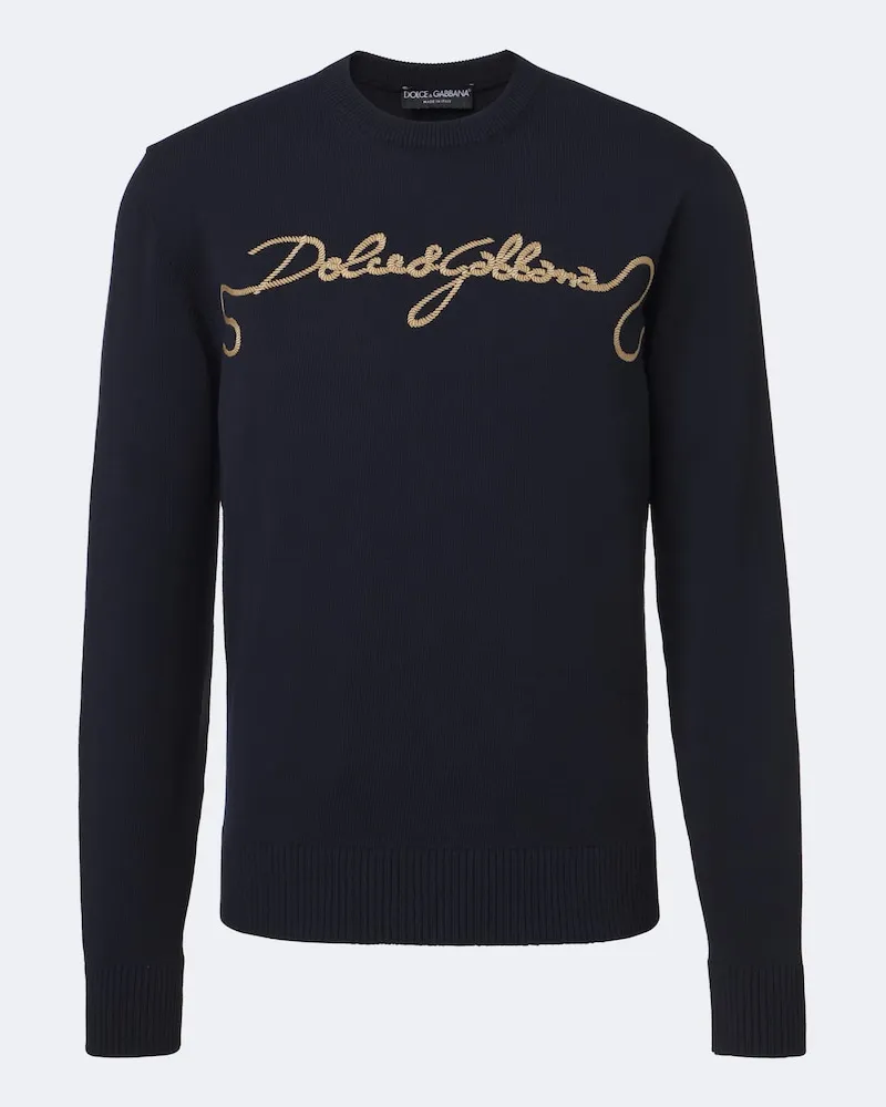 Dolce & Gabbana Pullover in lana vergine con ricamo Blu