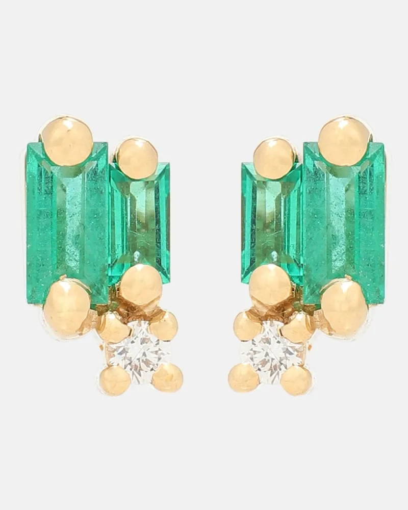 Suzanne Kalan Orecchini Fireworks in oro giallo 18kt con diamanti e smeraldi Verde
