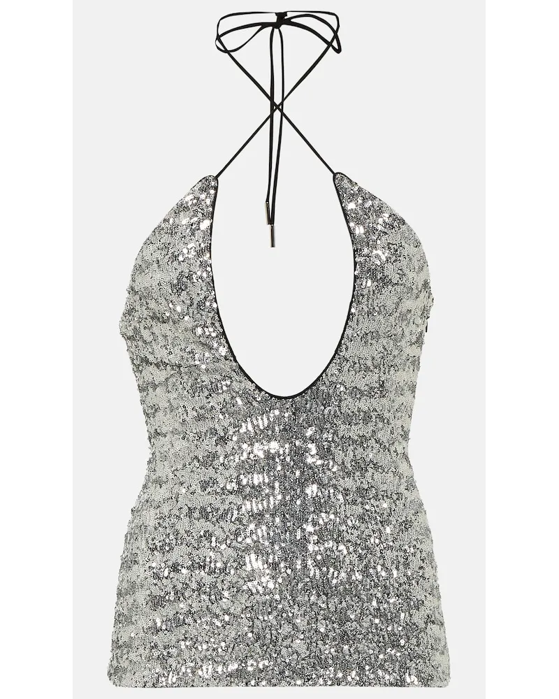 ATTICO Top Alix in tulle con paillettes Argento
