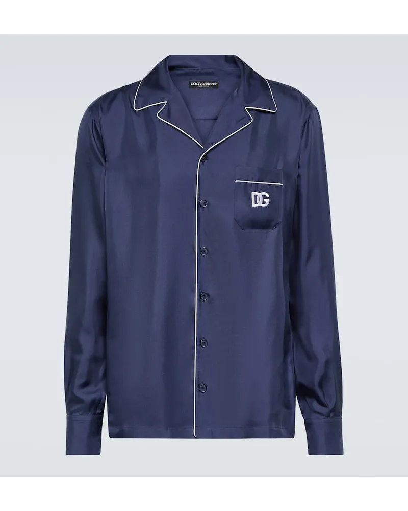 Dolce & Gabbana Camicia pigiama in seta con ricamo Blu