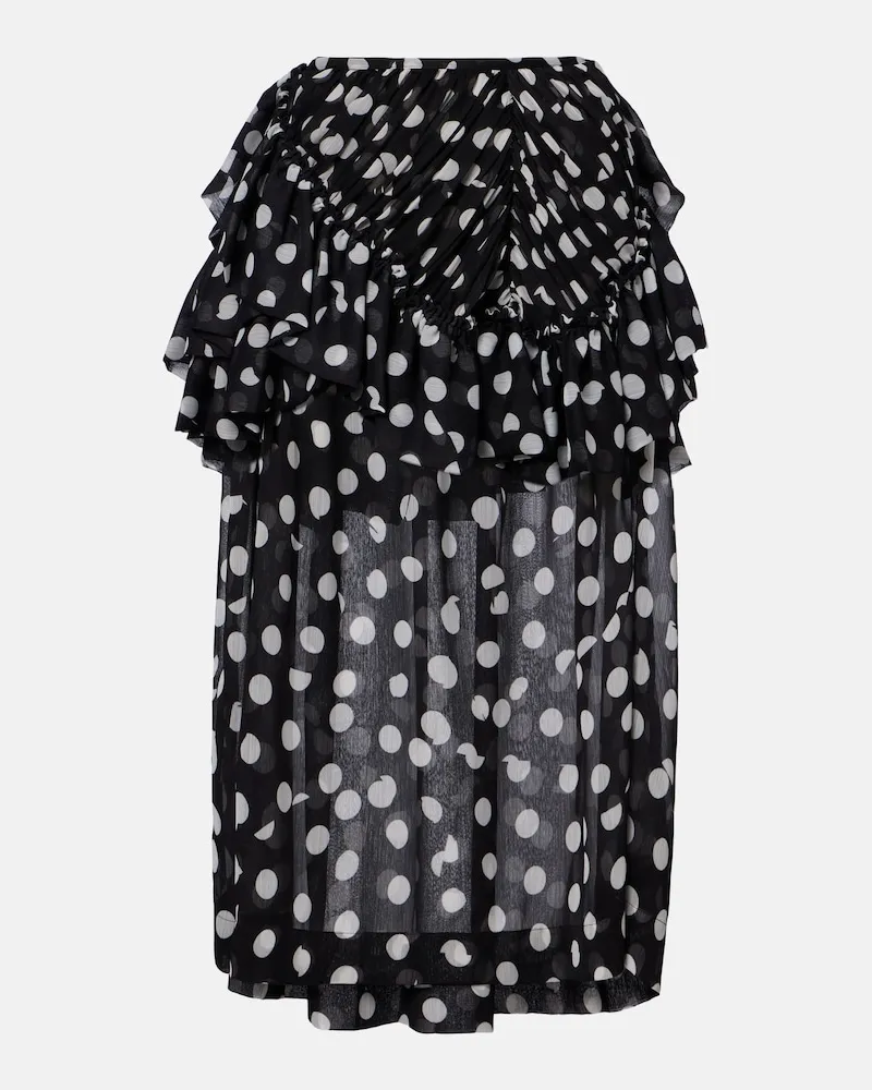 Dries van Noten Gonna midi a pois con volant Nero