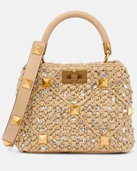 Valentino Garavani Borsa Roman Stud Small in rafia Beige