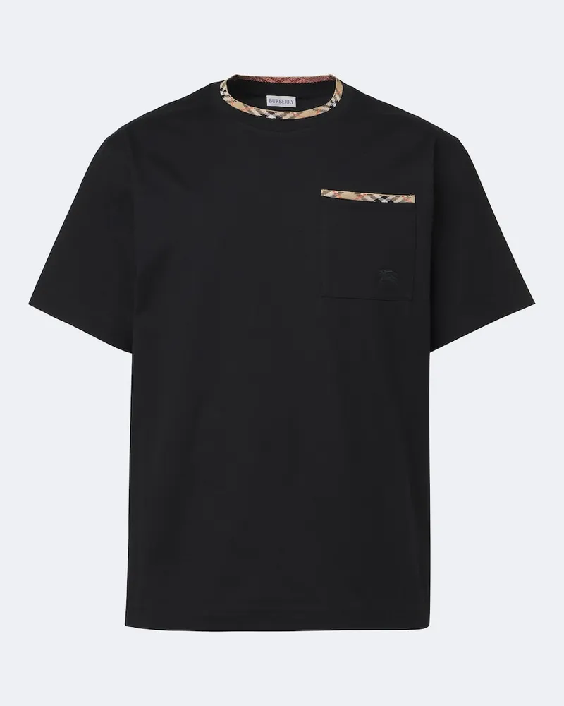 Burberry T-shirt Burberry Check in jersey di cotone Nero