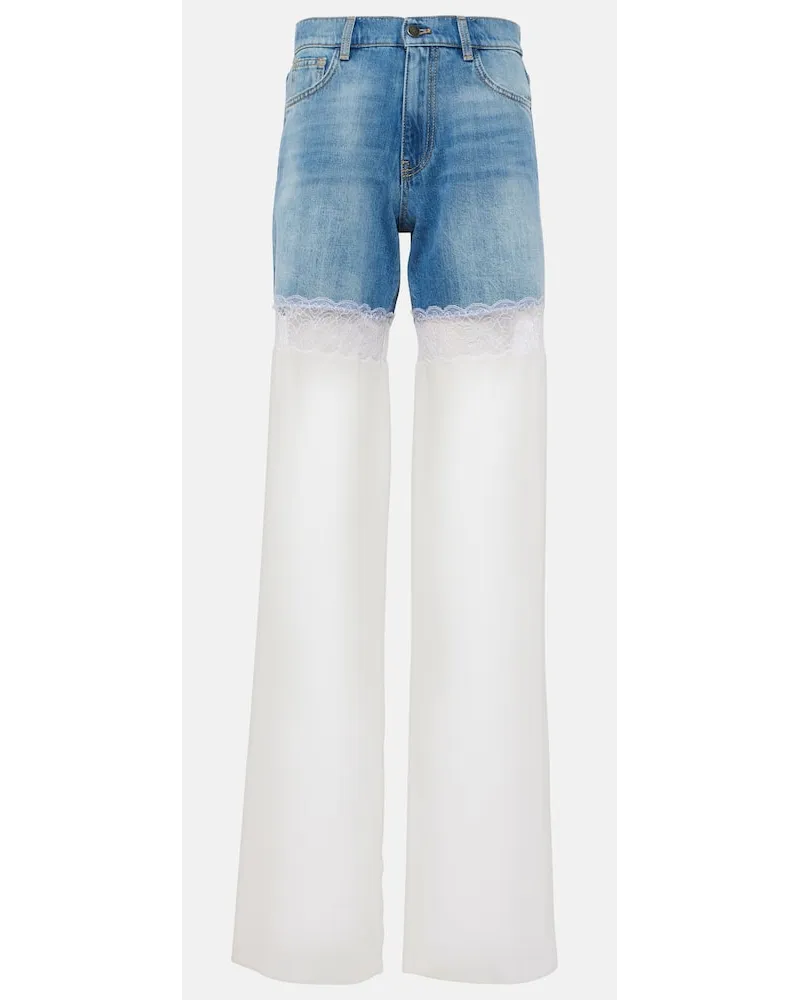Nensi Dojaka Jeans a gamba larga e vita alta con tulle Blu