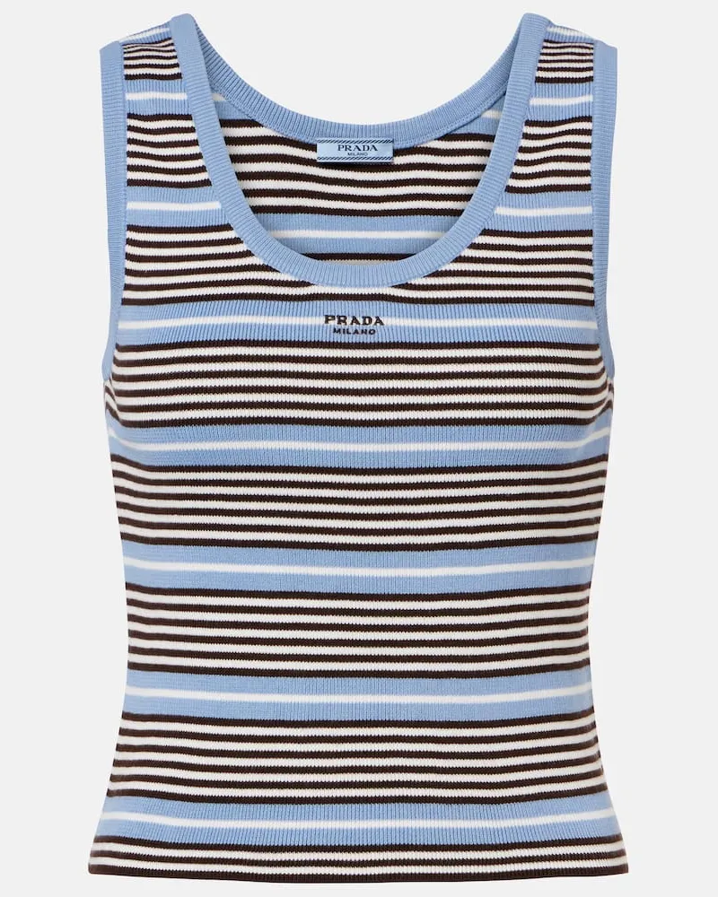 Prada Tank top in misto cotone a righe Blu