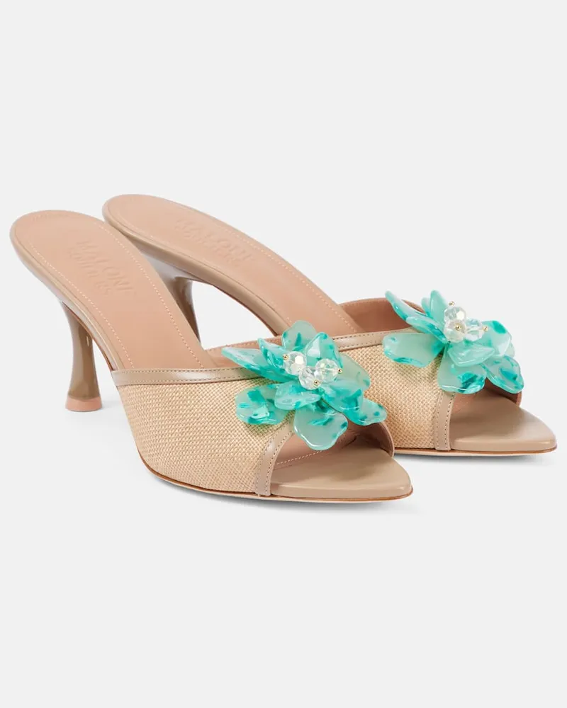 Malone Souliers Mules Cyd 70 con pelle e applicazione floreale Beige
