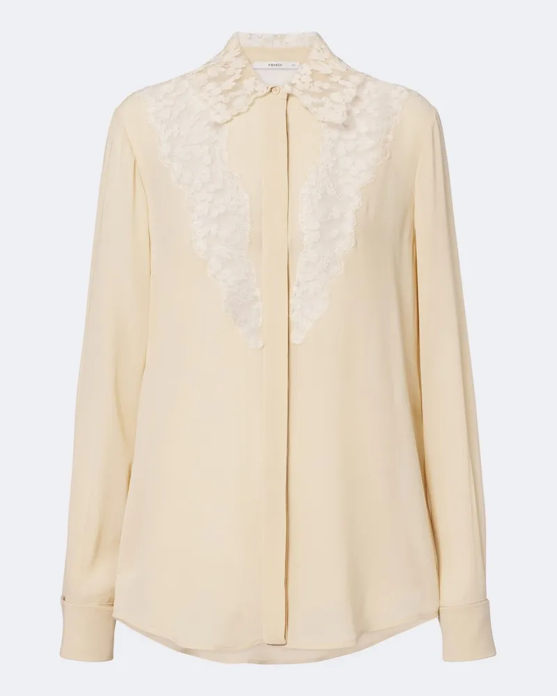 Fendi Camicia in georgette di seta con pizzo Beige