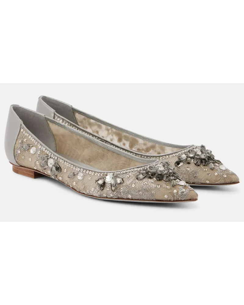 René Caovilla Ballerine con pelle e cristalli Argento