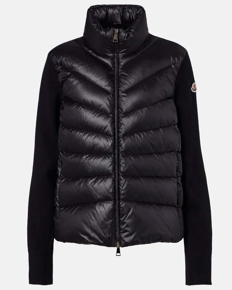 Moncler Cardigan Tricot in lana vergine imbottito Nero