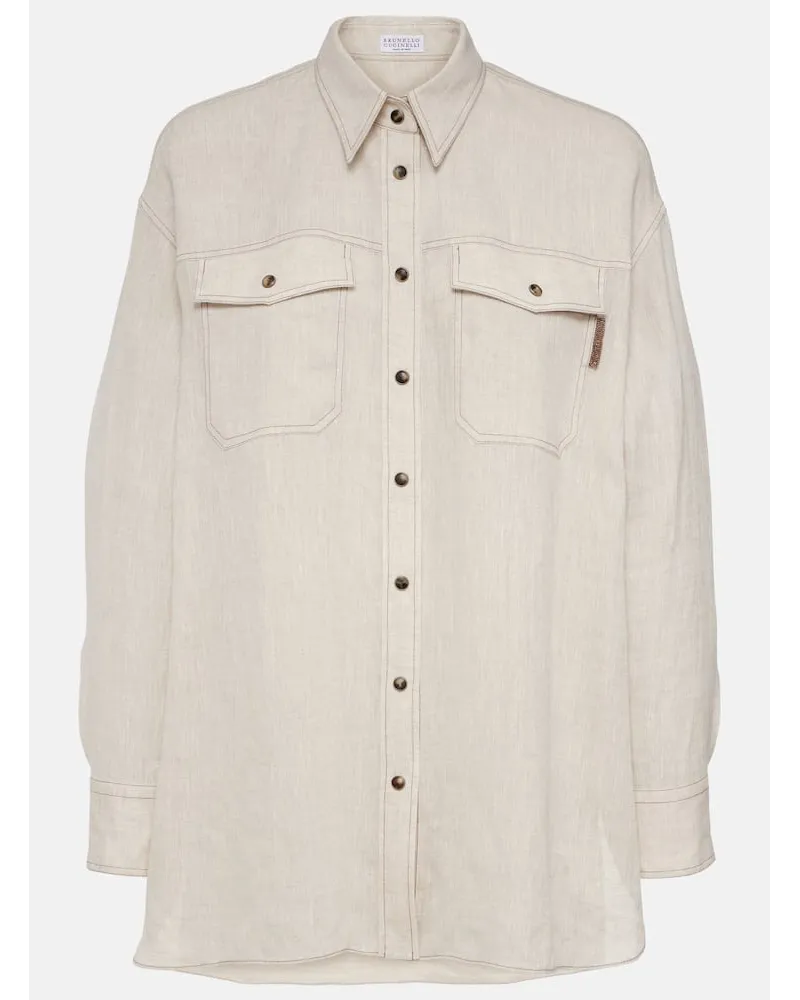 Brunello Cucinelli Camicia oversize in lino Beige