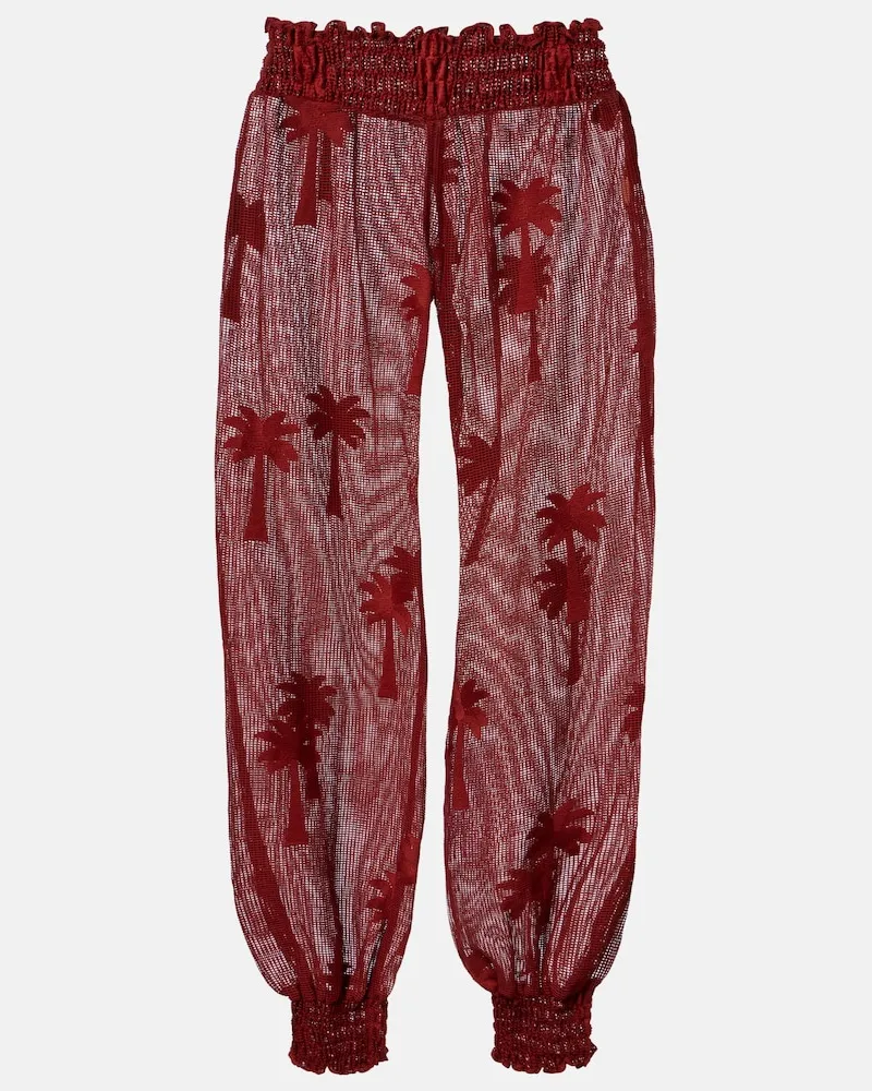 Johanna Ortiz Pantaloni in misto cotone con ricamo Rosso
