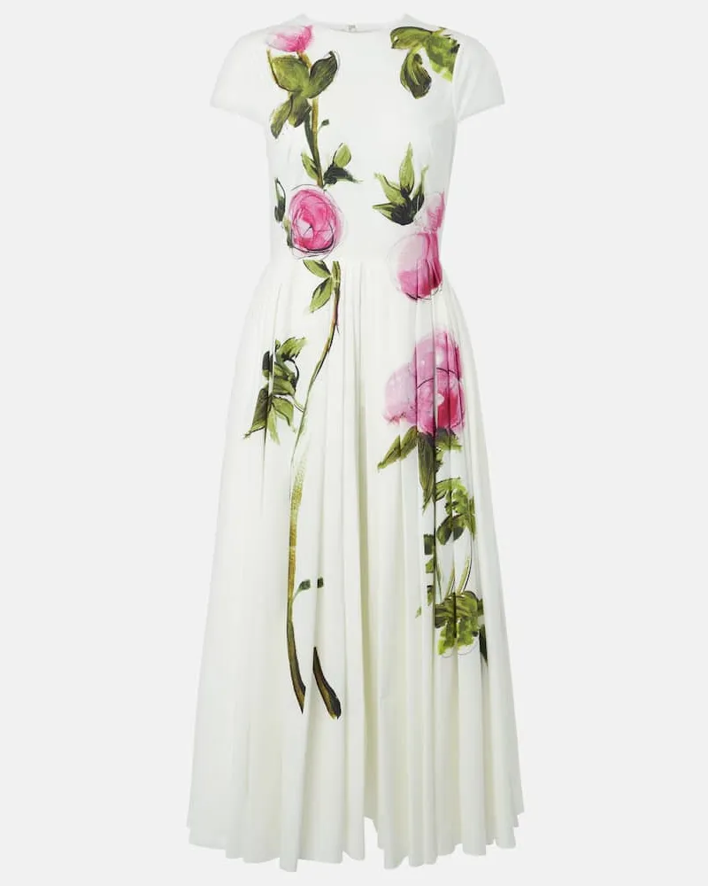 Oscar de la Renta Abito midi in popeline di misto cotone Bianco