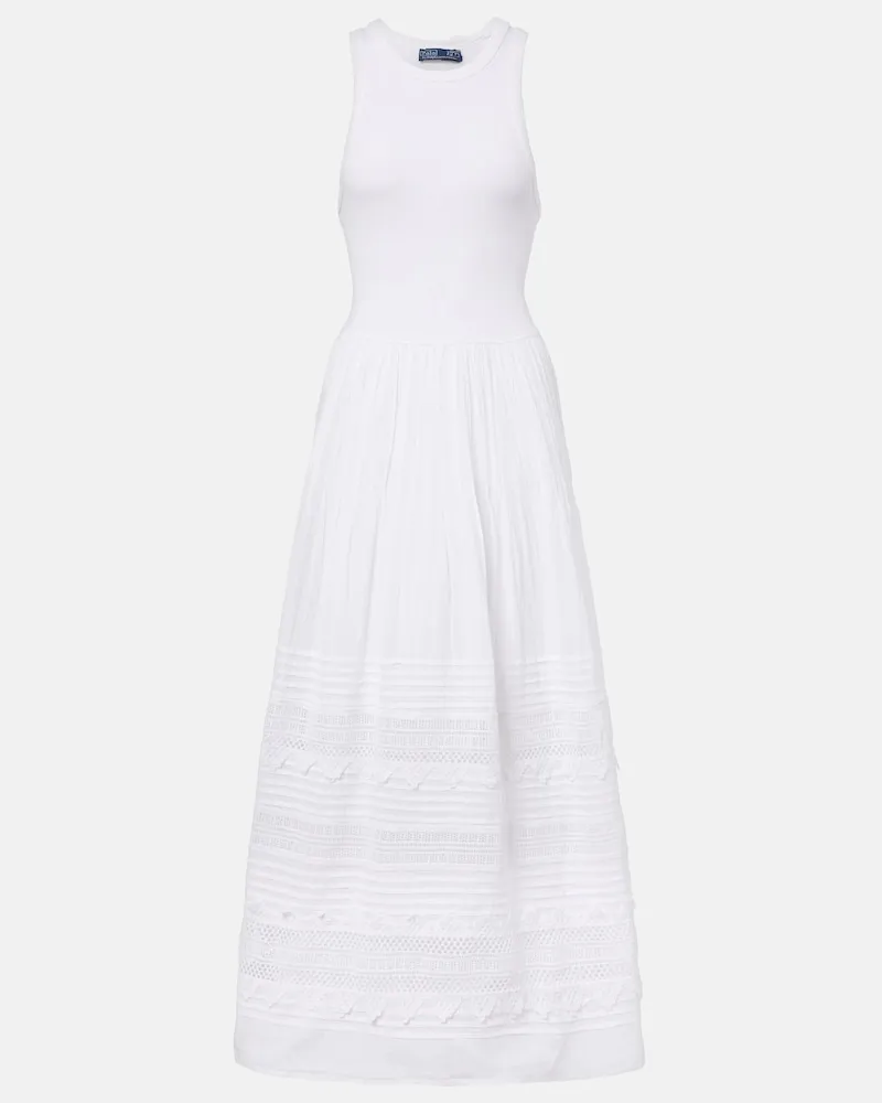 Ralph Lauren Abito lungo in misto cotone con pizzo Bianco