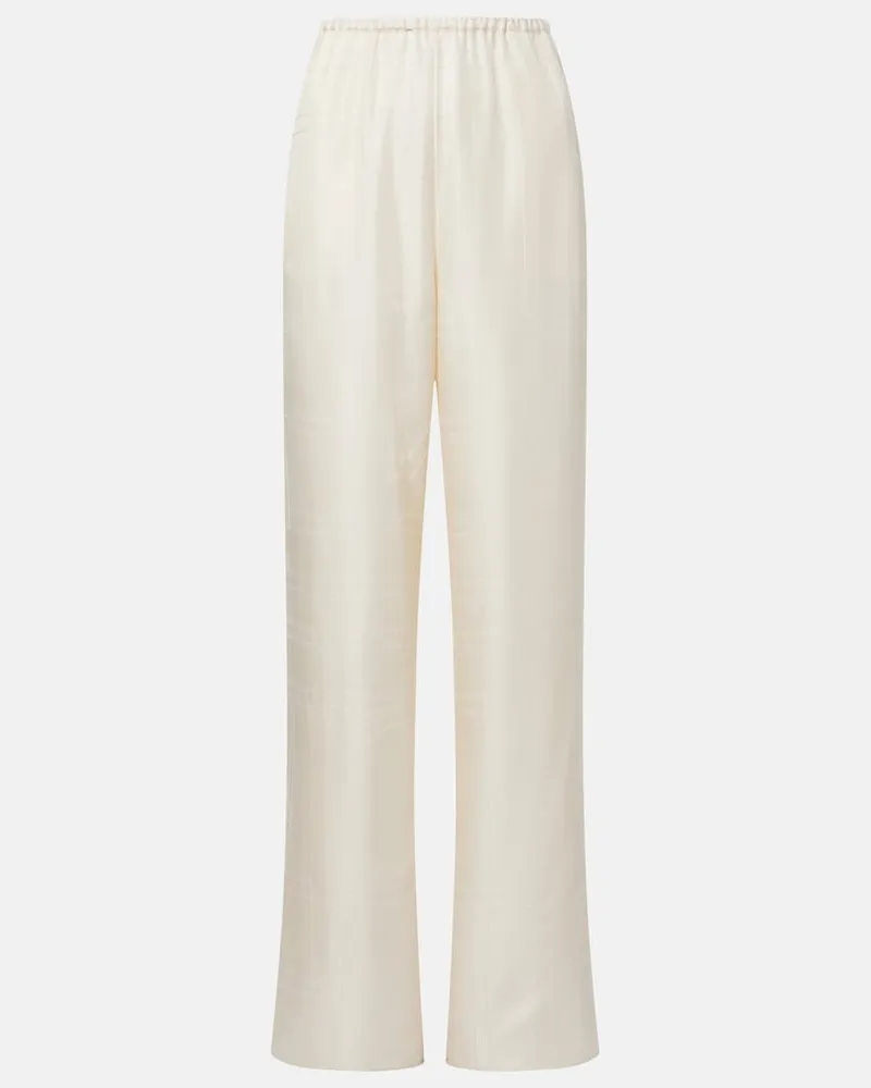 Totême Pantaloni in raso di seta con ricamo Bianco