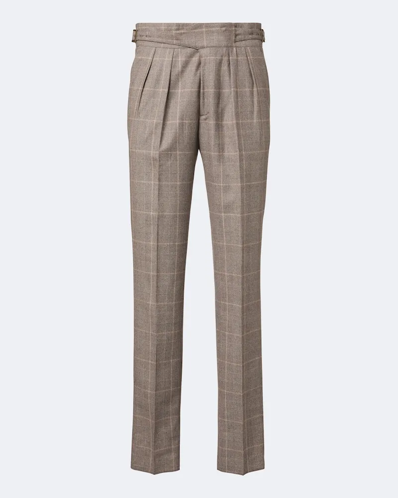 Rubinacci Pantaloni regular in lana vergine a quadri Beige