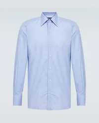 Tom Ford Camicia in twill di cotone a quadretti Blu