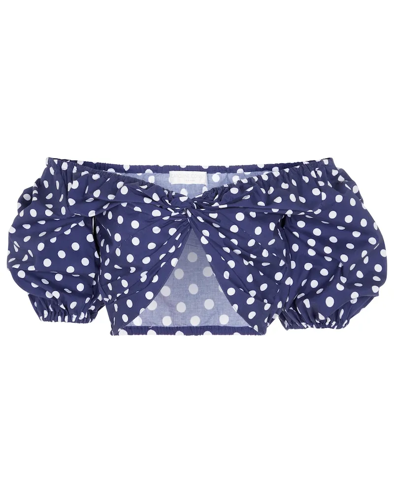 Caroline Constas Top cropped Rhys in cotone a pois Blu