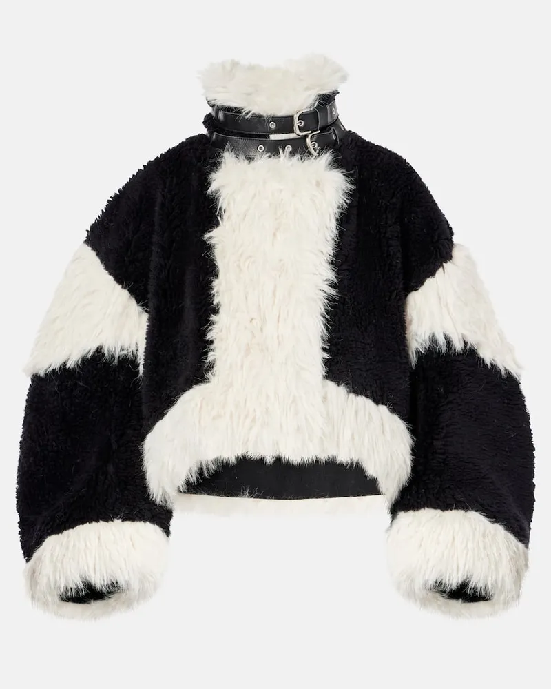 Sacai Giacca in lana con pelliccia sintetica Nero