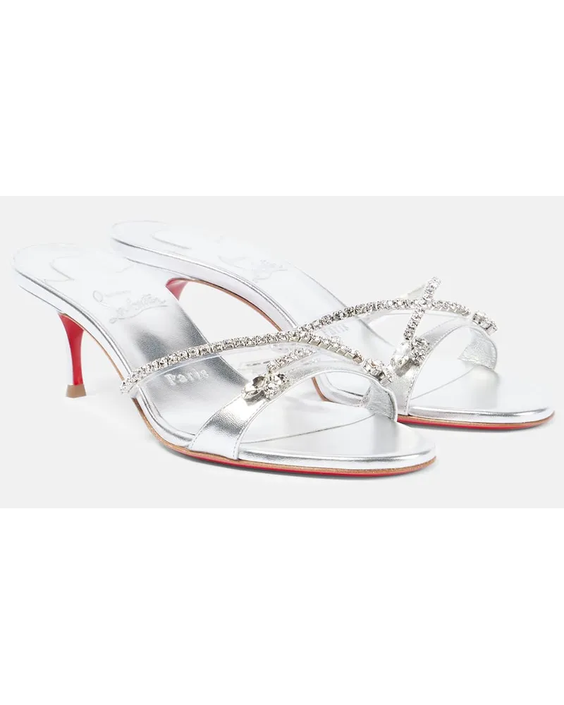 Christian Louboutin Sandali Queen 55 in pelle con cristalli Argento