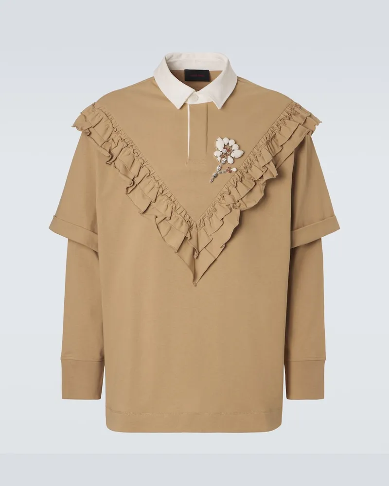 Simone Rocha Polo in cotone con volant Beige