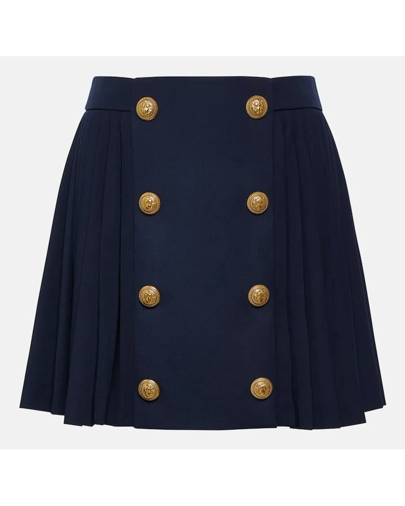 Balmain Minigonna in lana vergine con pieghe Blu