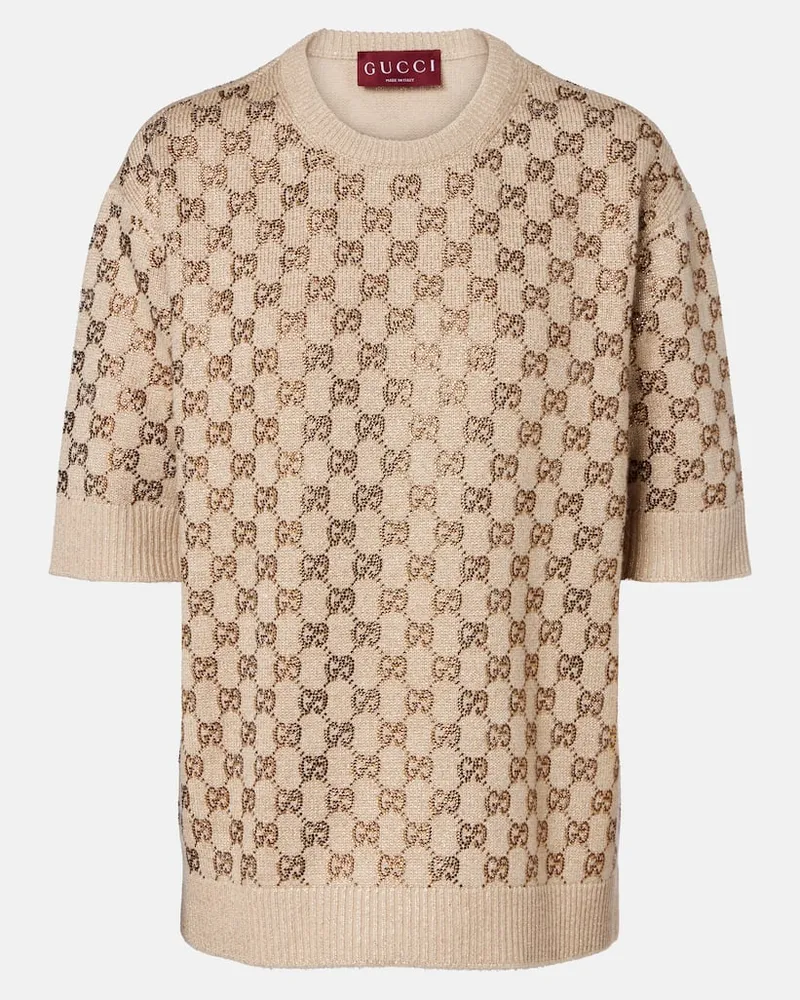 Gucci Pullover in misto lana e cashmere GG Marrone