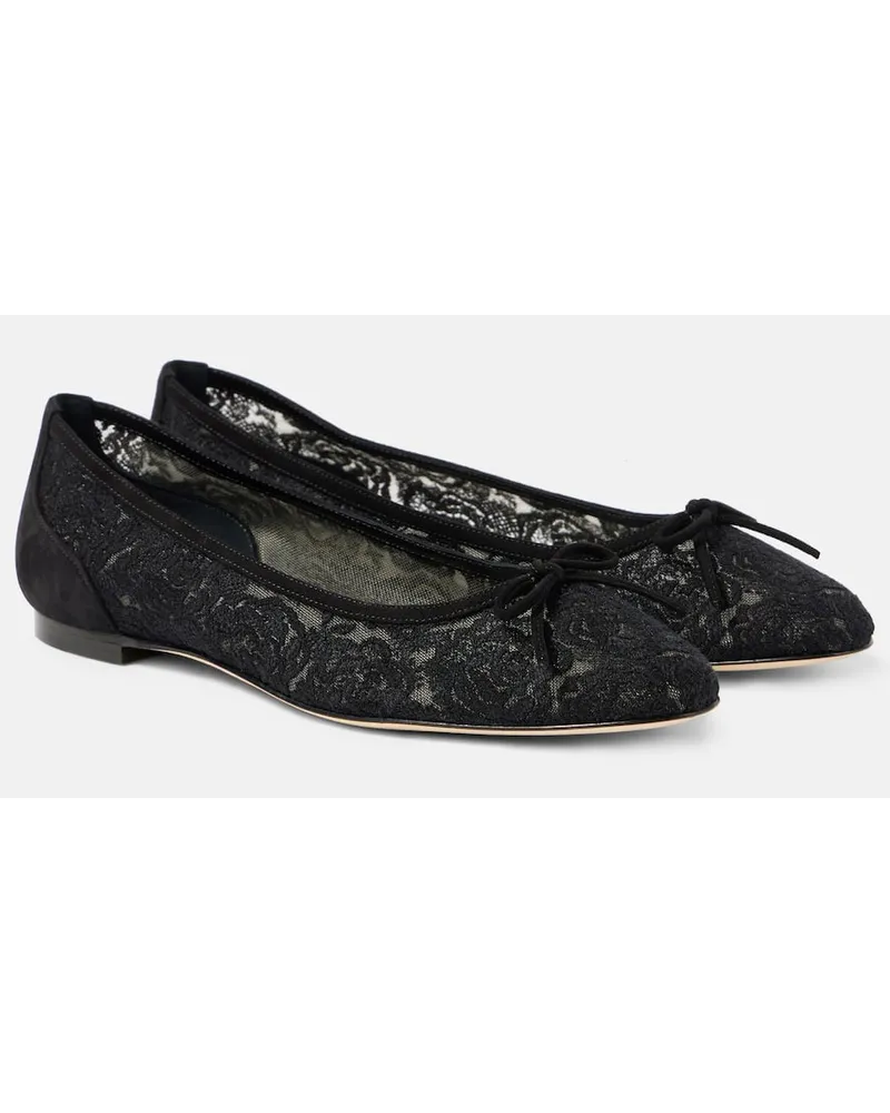 Manolo Blahnik Ballerine Verizzo in pizzo floreale Nero
