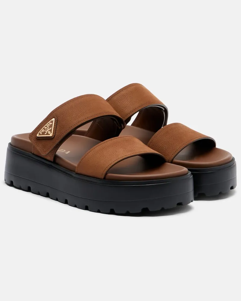 Prada Sandali in pelle con platform Marrone