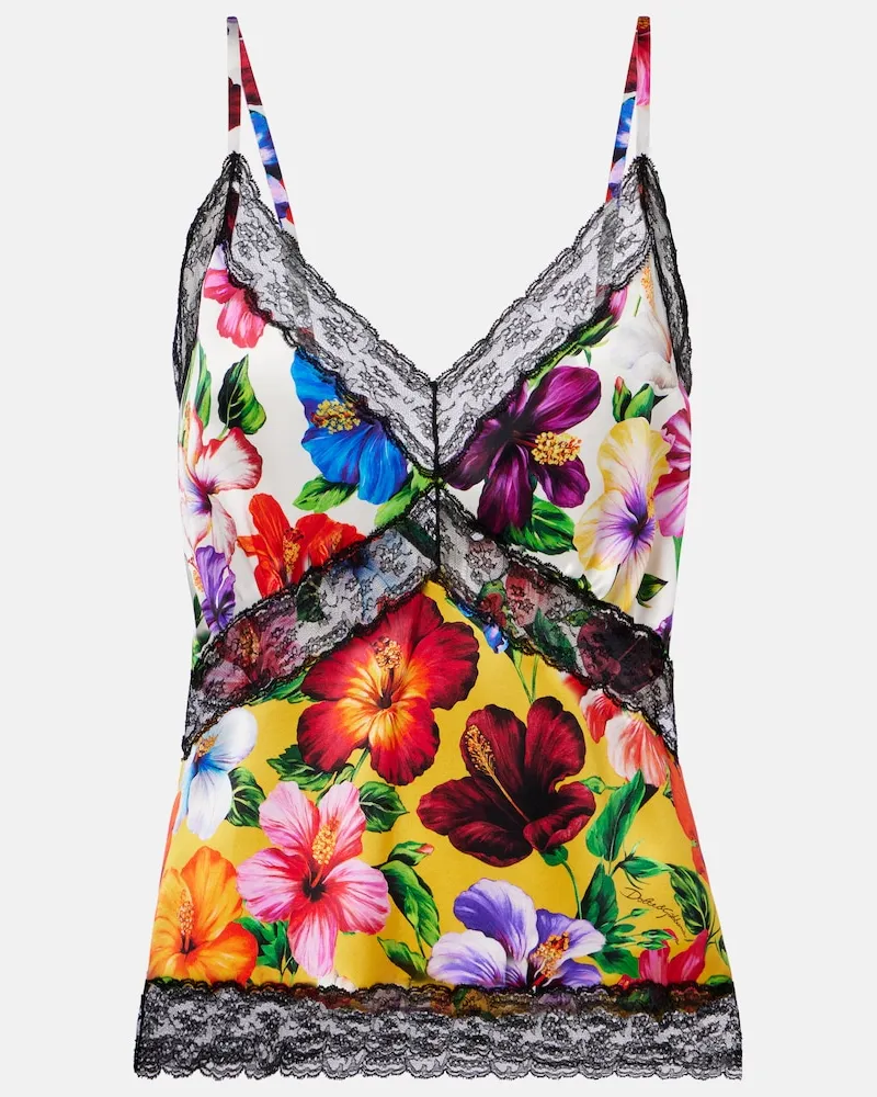 Dolce & Gabbana Top in misto seta con pizzo floreale Multicolore