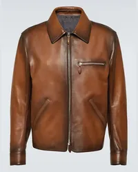 Berluti Giacca blouson Patina 1 Jour in pelle Marrone