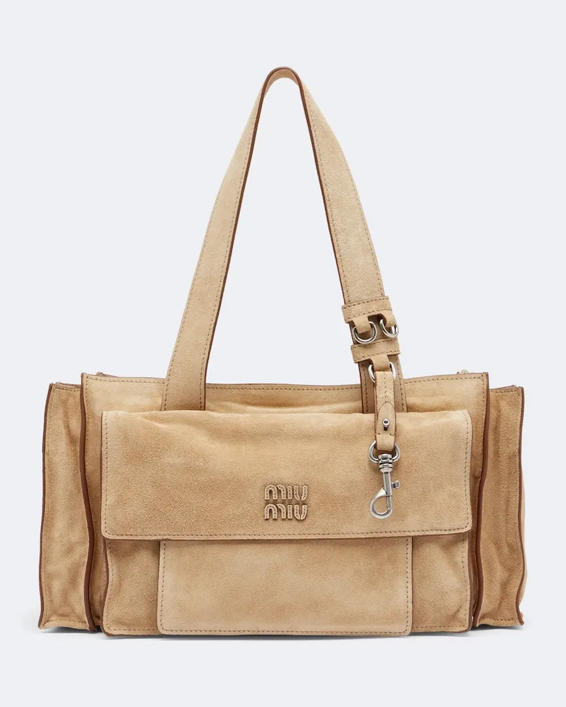 Miu Miu Borsa a spalla Utilitaire in suede Beige