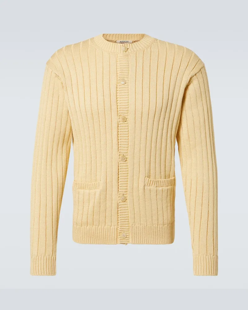 AURALEE Cardigan in cotone a coste Giallo