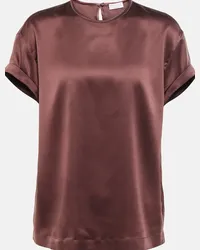 Brunello Cucinelli Top in misto seta con decorazioni Rosso