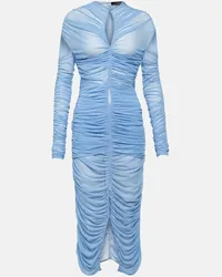 Thierry Mugler Abito midi drappeggiato in mesh Blu