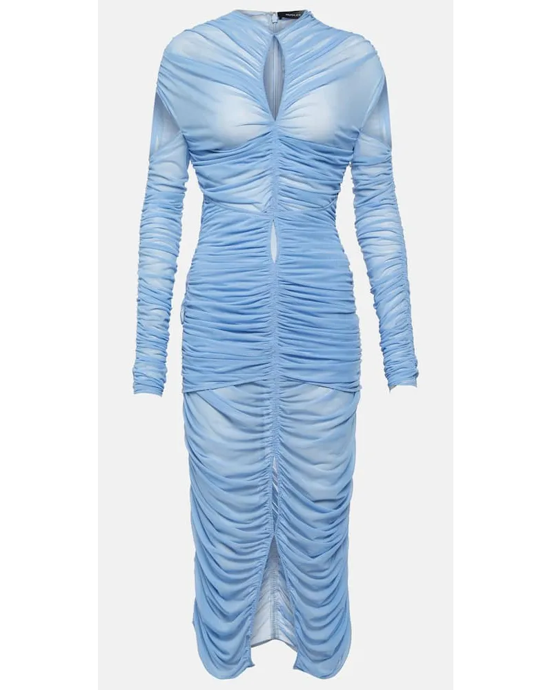 Thierry Mugler Abito midi drappeggiato in mesh Blu