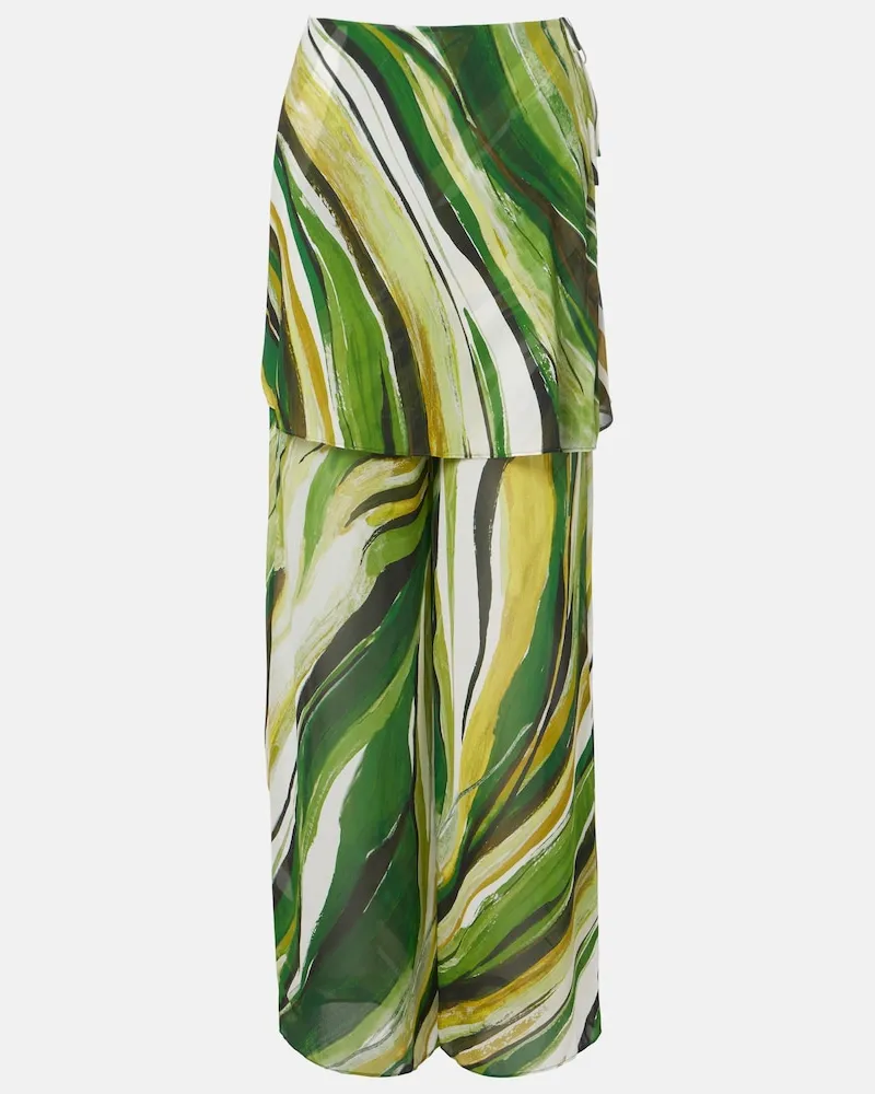 Christopher Esber Pantaloni a gamba larga in seta con stampa Verde