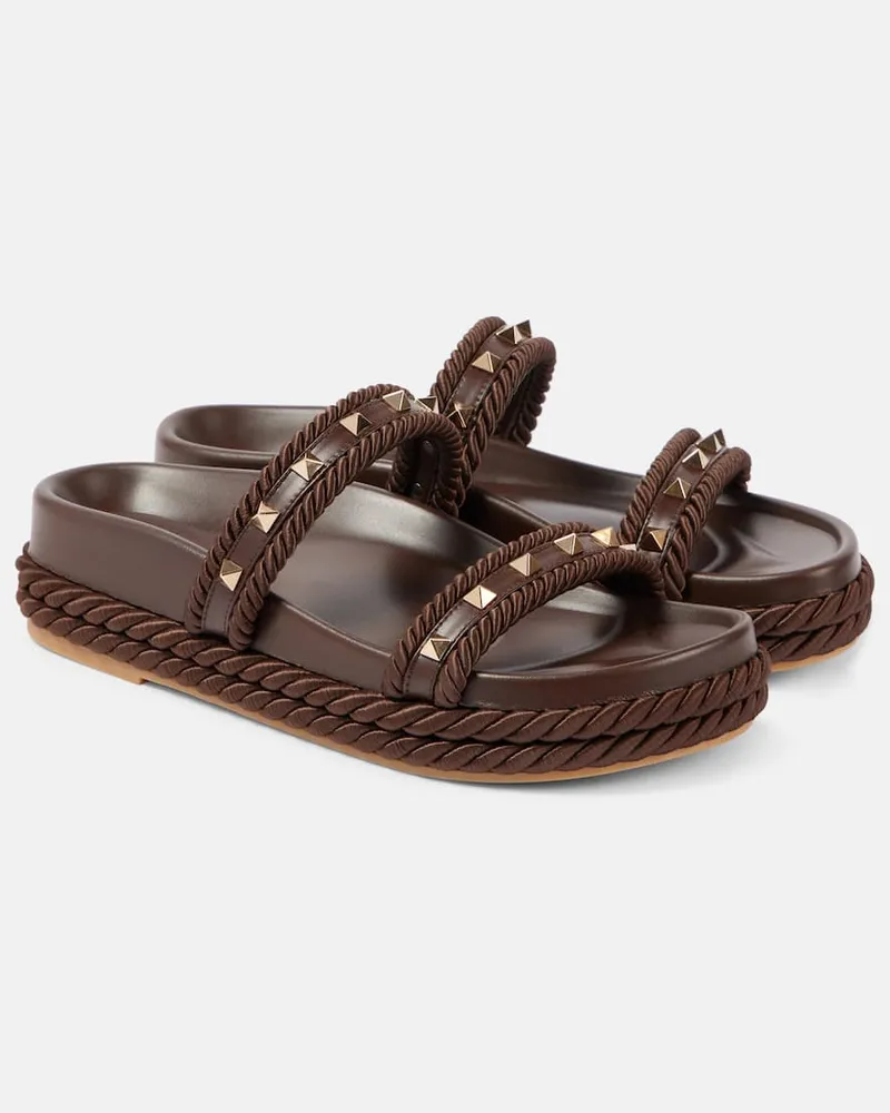 Valentino Garavani Sandali Rockstud Torchon con pelle Marrone