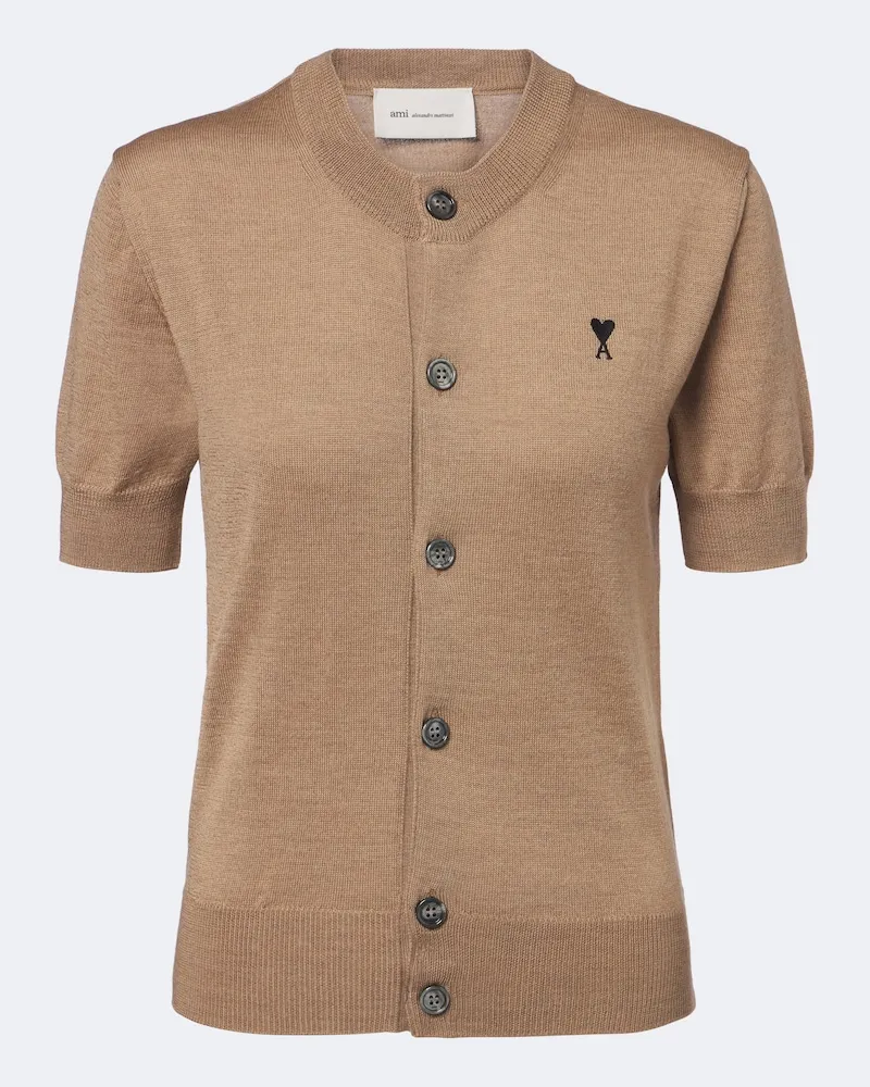 AMI Paris Cardigan Ami de Coeur in lana Beige