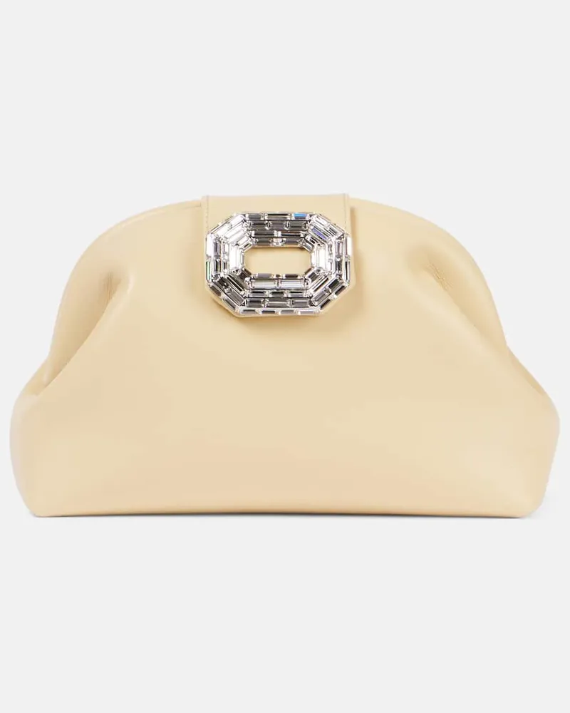Amina Muaddi Clutch Camelia in pelle con decorazioni Giallo